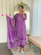 Beautiful Purple Franch Crepe Fabric Kurtis Pant Set