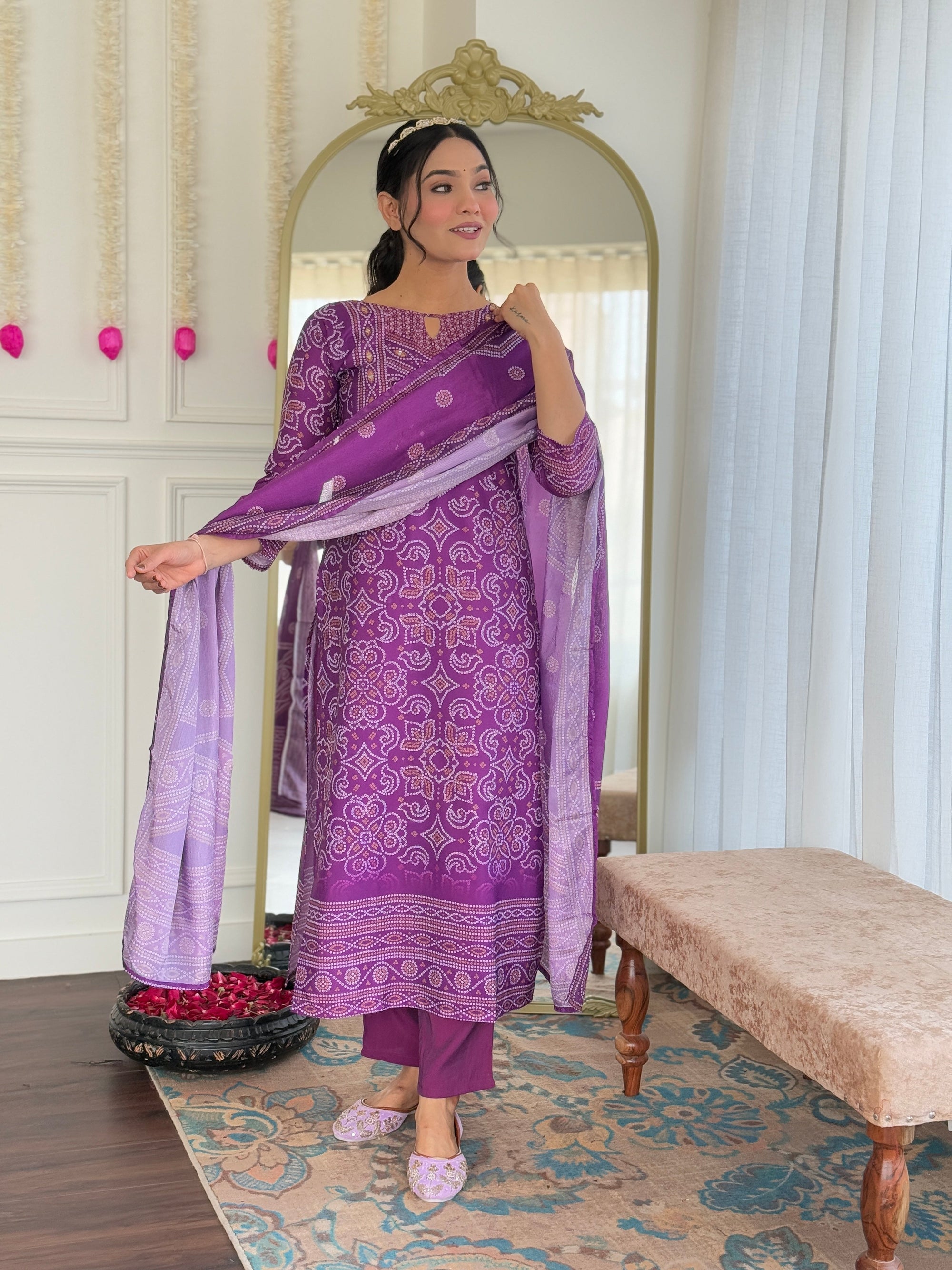 Beautiful Purple Franch Crepe Fabric Kurtis Pant Set