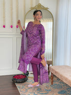 Beautiful Purple Franch Crepe Fabric Kurtis Pant Set