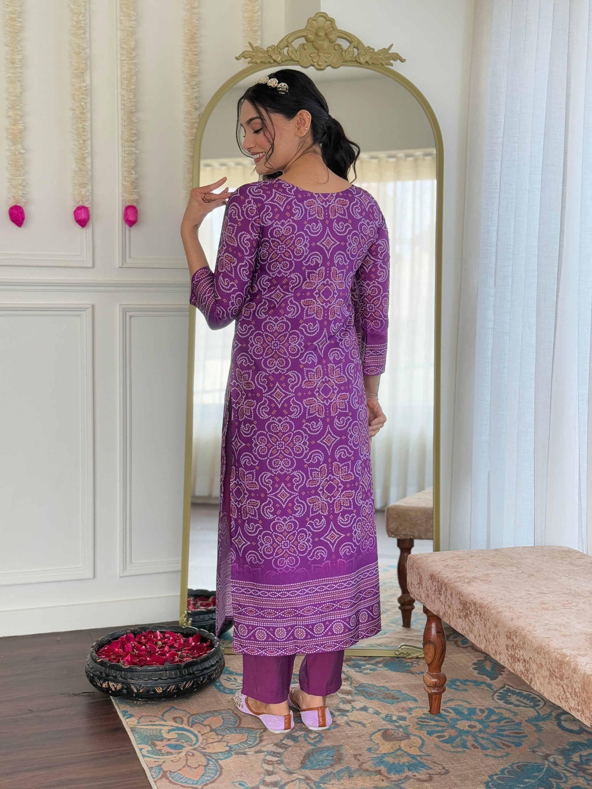 Beautiful Purple Franch Crepe Fabric Kurtis Pant Set