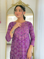 Beautiful Purple Franch Crepe Fabric Kurtis Pant Set