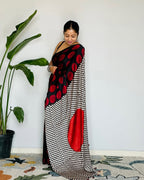 Red Ajrakh Primum Modal Silk Saree With Blouse