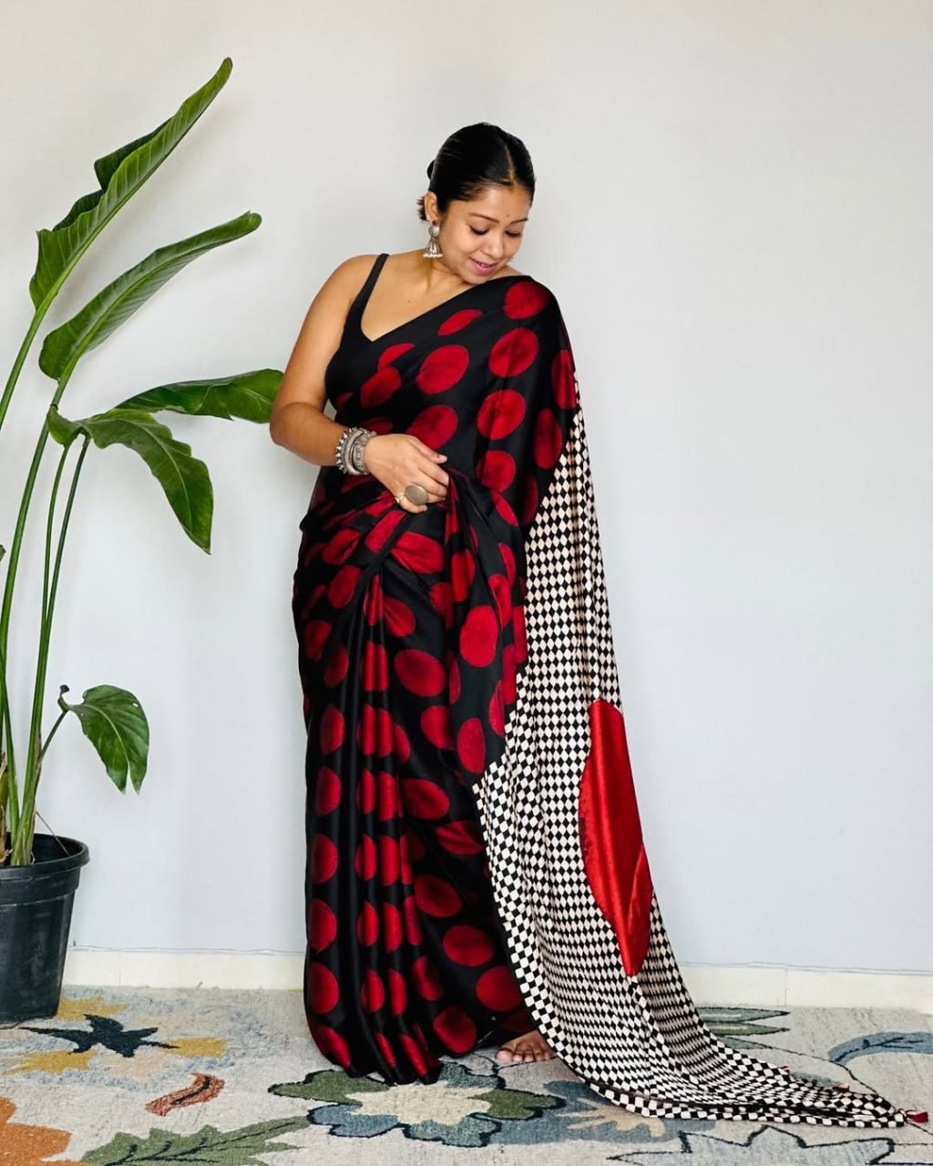 Red Ajrakh Primum Modal Silk Saree With Blouse