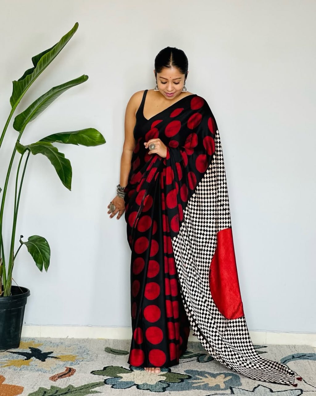 Red Ajrakh Primum Modal Silk Saree With Blouse