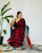 Red Ajrakh Primum Modal Silk Saree With Blouse
