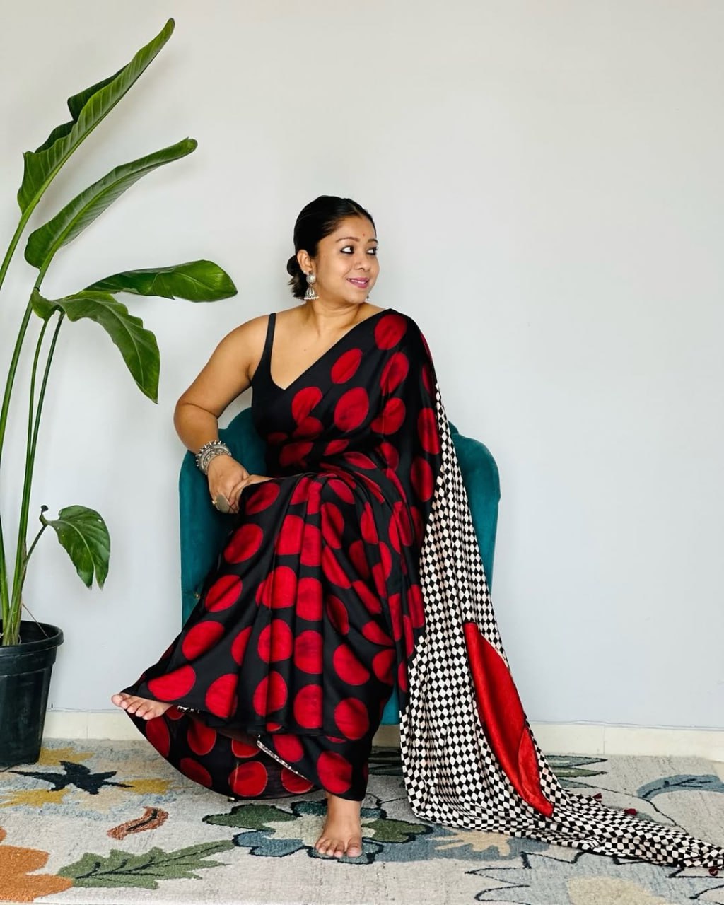 Red Ajrakh Primum Modal Silk Saree With Blouse