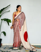 Red Cream Ajrakh Primum Modal Silk Saree With Blouse