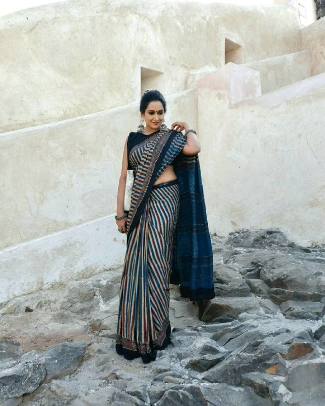 Ajrakh Primum Modal Silk Saree With Blouse