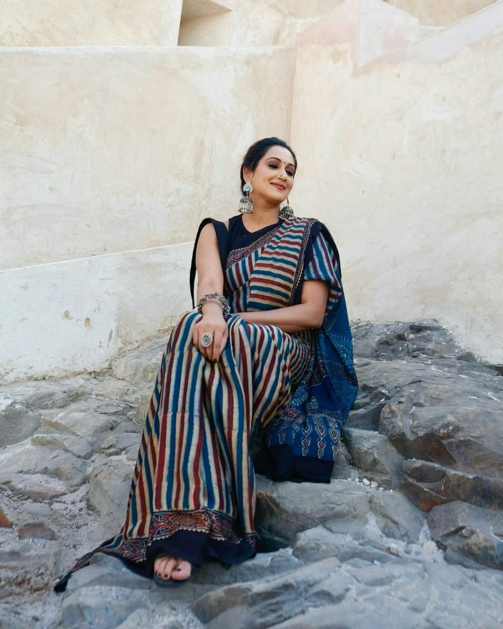 Ajrakh Primum Modal Silk Saree With Blouse