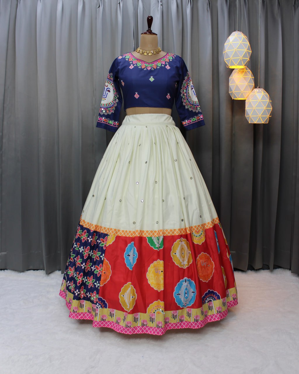 Muslin Cotton Chaniya Choli | Fancy Digital with Real Mirror Work for Traditional Wear