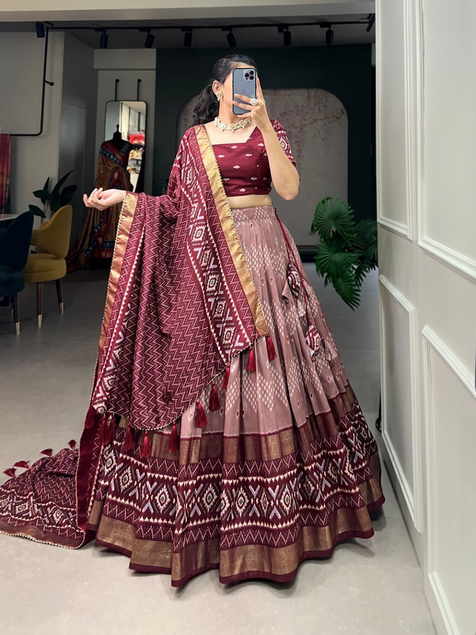 Tussar Silk Chaniya Choli | Fancy Digital with Real Mirror Work for Traditional Wear