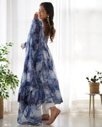 Navy Blue Heavy Pure Soft Organza Silk Marble Print Salwar Suit