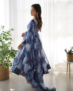 Navy Blue Heavy Pure Soft Organza Silk Marble Print Salwar Suit