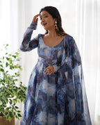 Navy Blue Heavy Pure Soft Organza Silk Marble Print Salwar Suit