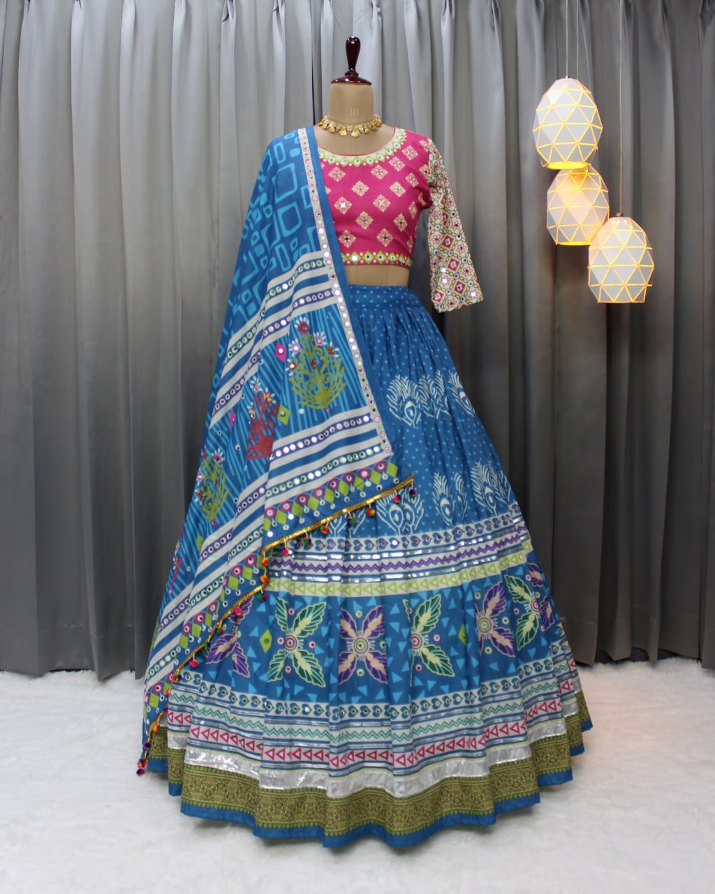 Muslin Cotton Chaniya Choli | Fancy Digital with Real Mirror Work for Traditional Wear