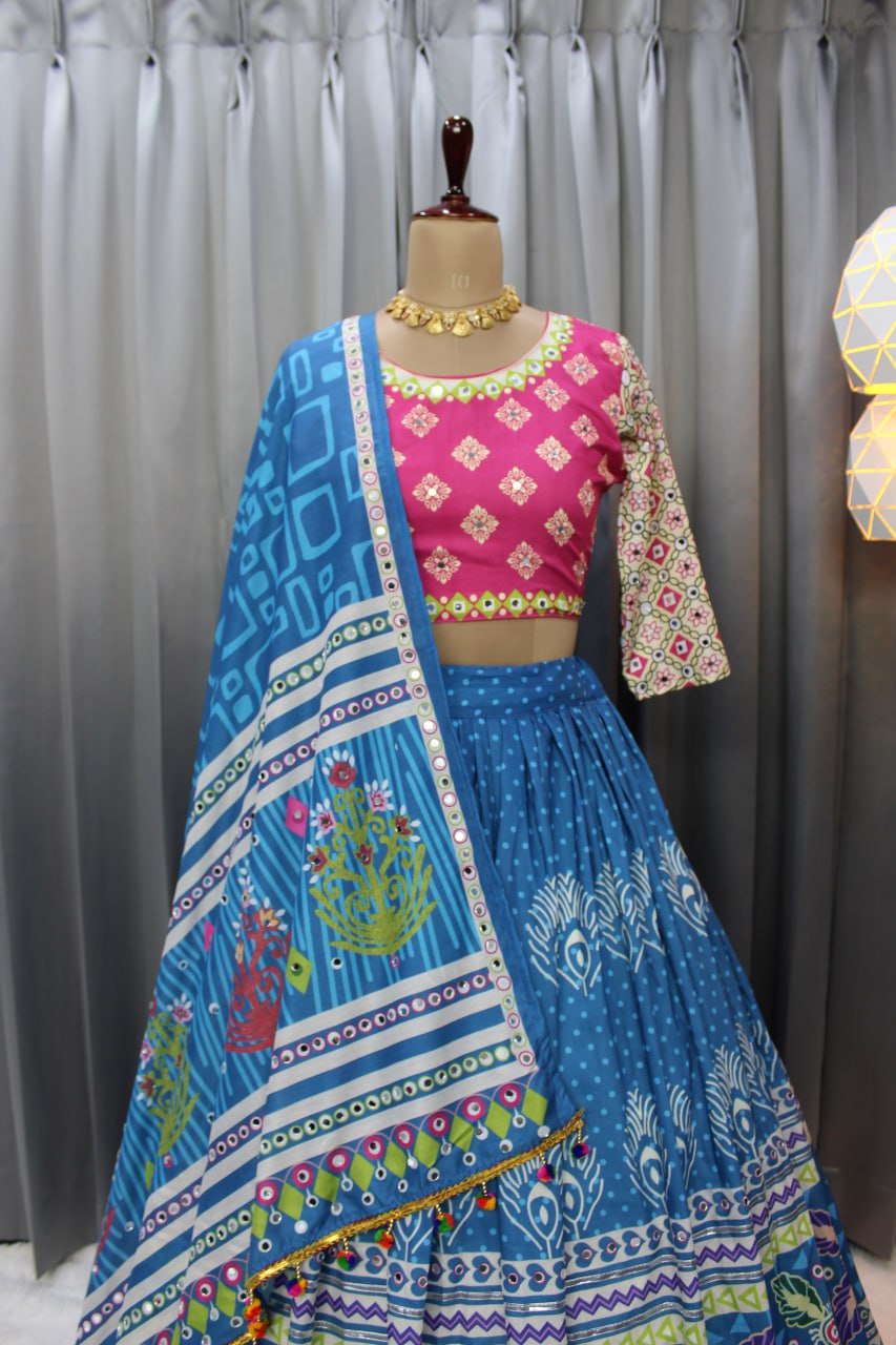 Muslin Cotton Chaniya Choli | Fancy Digital with Real Mirror Work for Traditional Wear