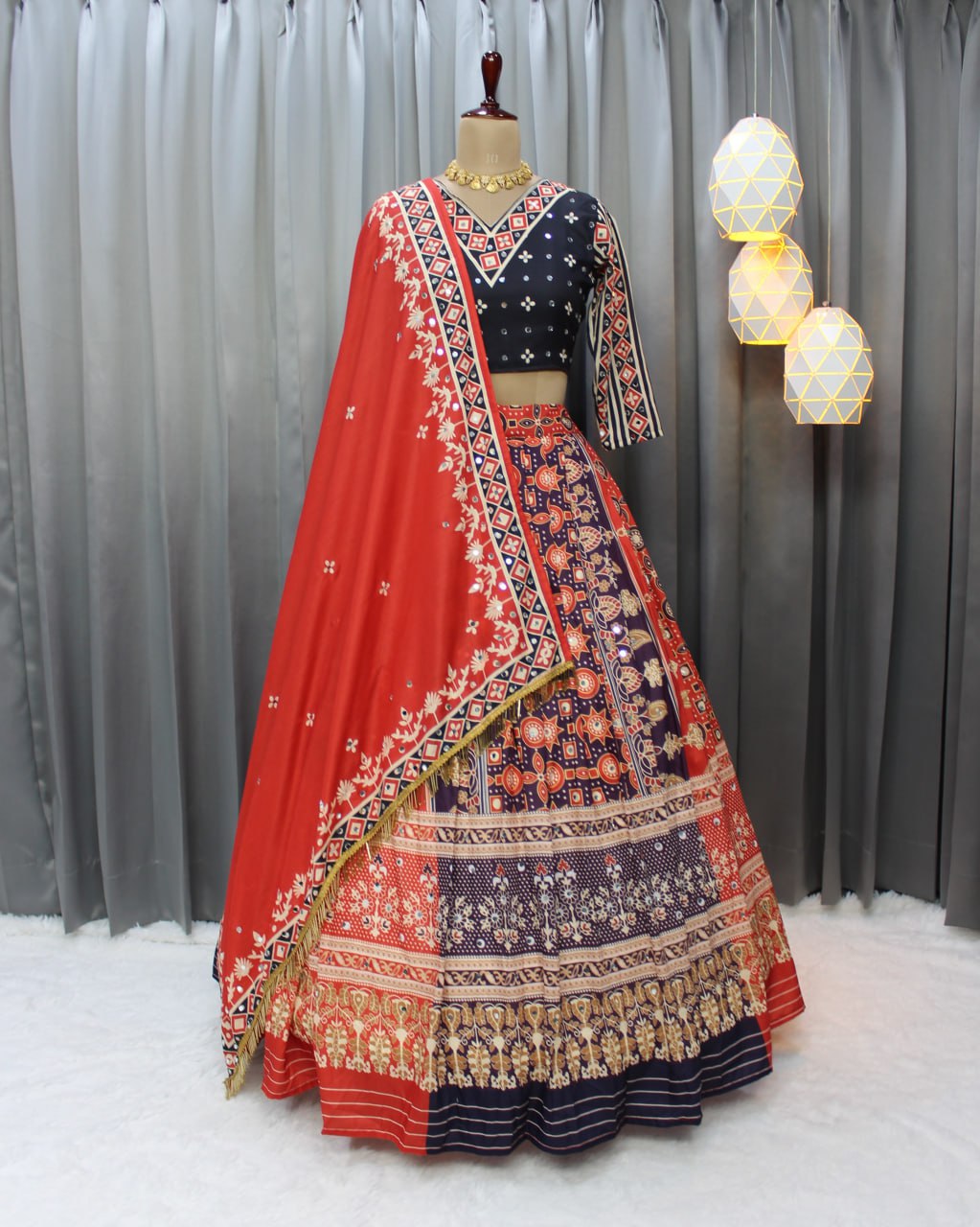 Muslin Cotton Chaniya Choli | Fancy Digital with Real Mirror Work for Traditional Wear