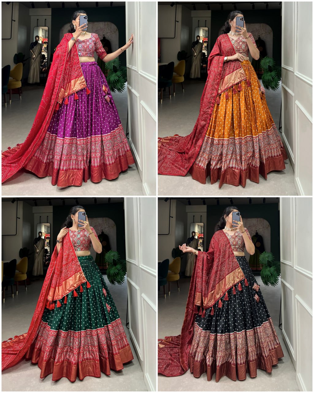 Tussar Silk Chaniya Choli Fancy Mill Print With Real Mirror Work for Traditional Wear