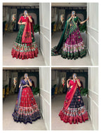 Tussar Silk Chaniya Choli Fancy Mill Print With Real Mirror Work for Traditional Wear