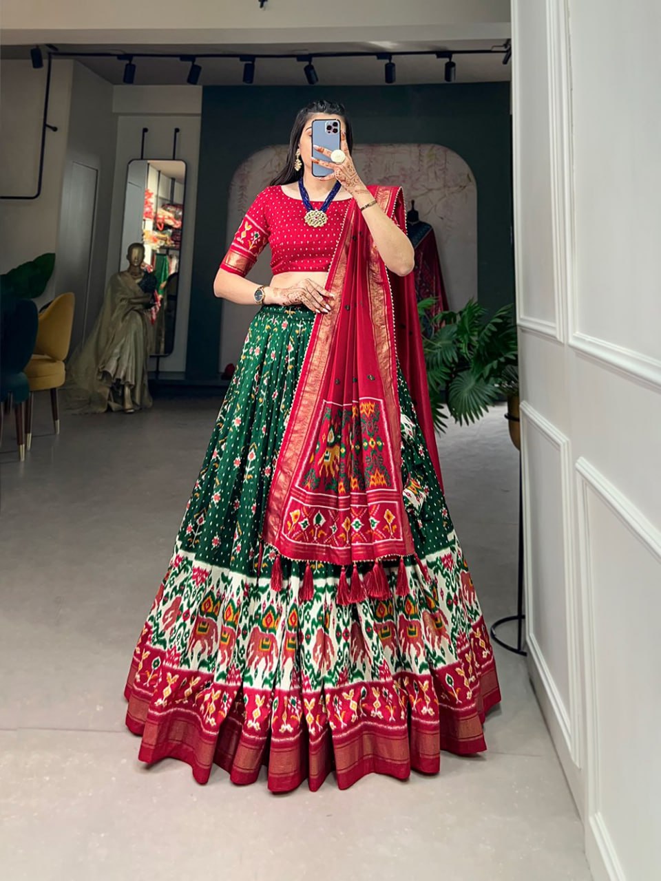 Tussar Silk Chaniya Choli Fancy Mill Print With Real Mirror Work for Traditional Wear