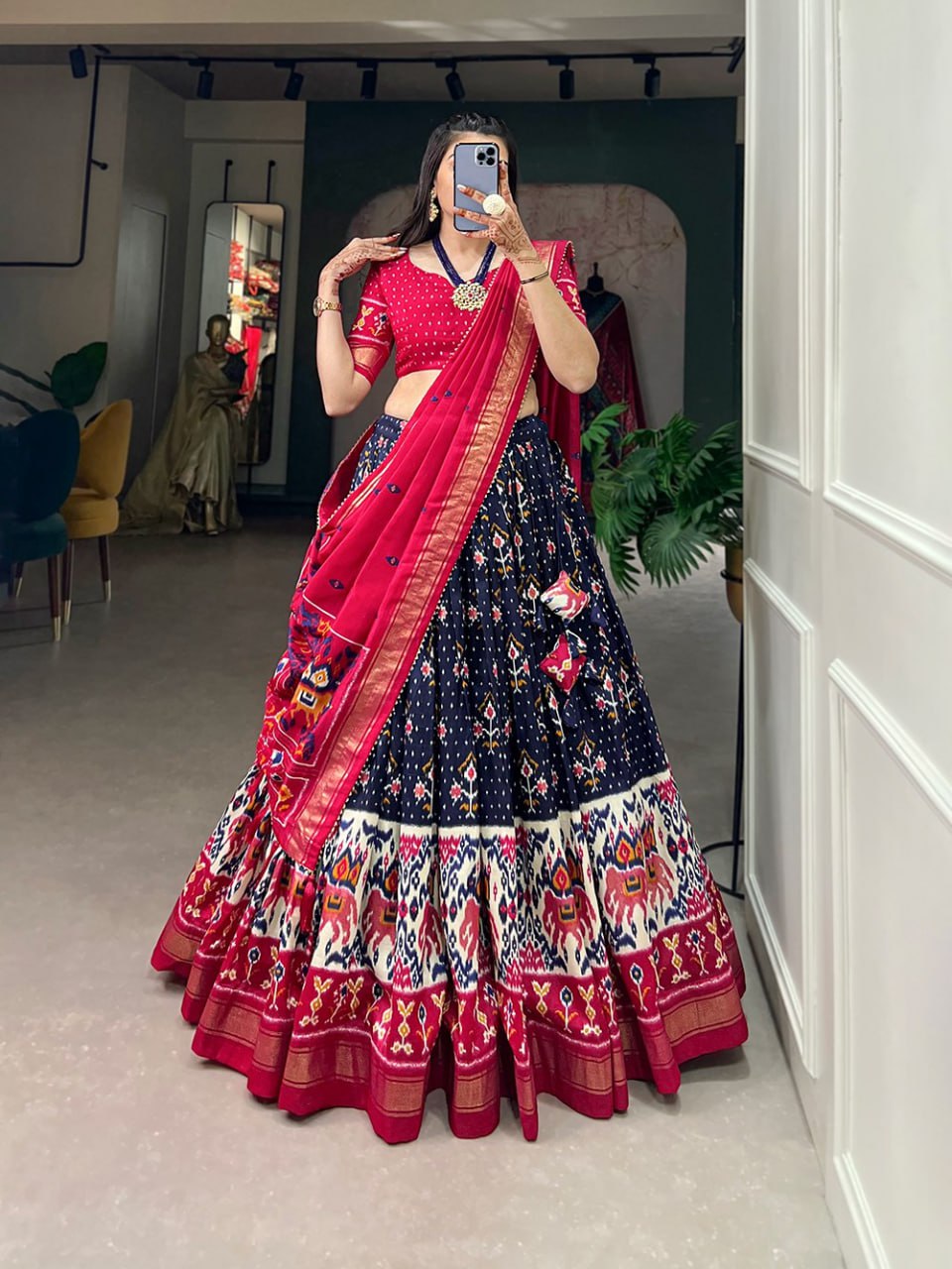Tussar Silk Chaniya Choli Fancy Mill Print With Real Mirror Work for Traditional Wear