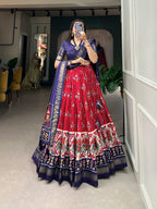 Tussar Silk Chaniya Choli Fancy Mill Print With Real Mirror Work for Traditional Wear