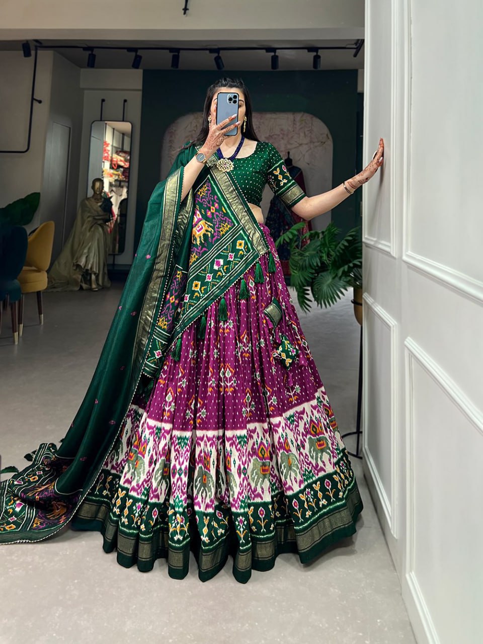 Tussar Silk Chaniya Choli Fancy Mill Print With Real Mirror Work for Traditional Wear