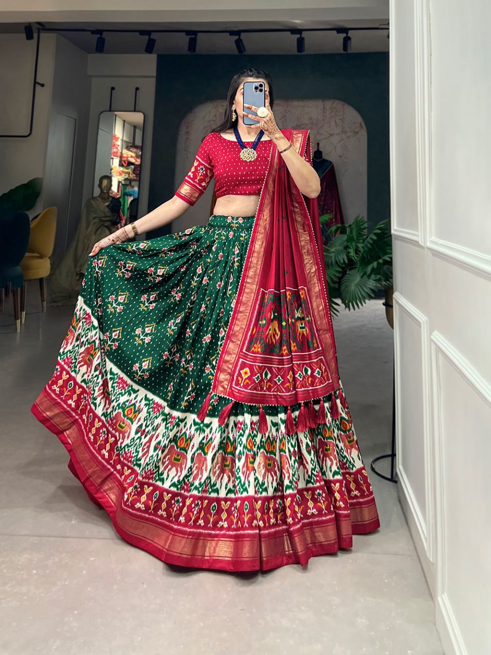 Tussar Silk Chaniya Choli Fancy Mill Print With Real Mirror Work for Traditional Wear