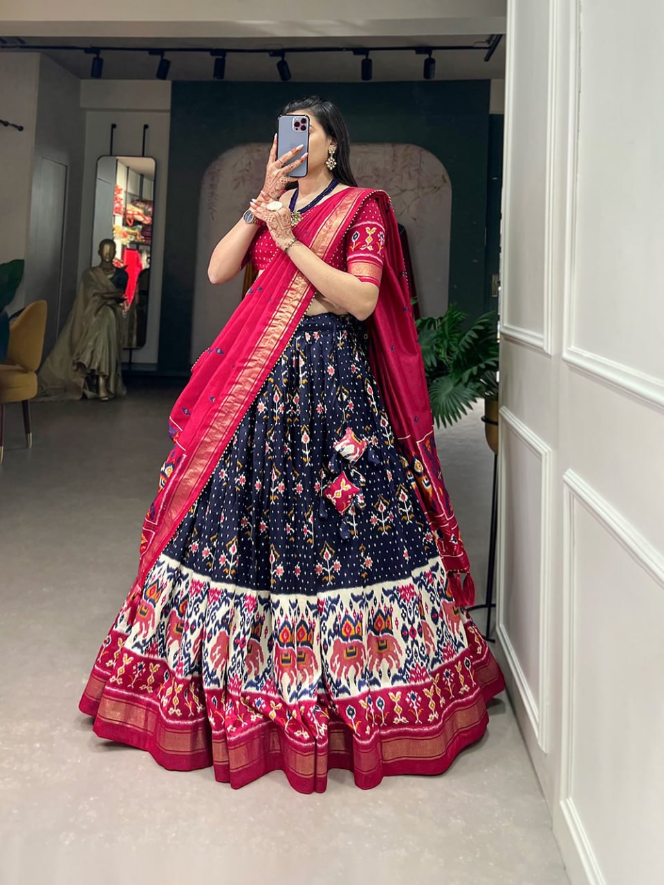 Tussar Silk Chaniya Choli Fancy Mill Print With Real Mirror Work for Traditional Wear