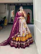 Tussar Silk Chaniya Choli Fancy Mill Print With Real Mirror Work for Traditional Wear