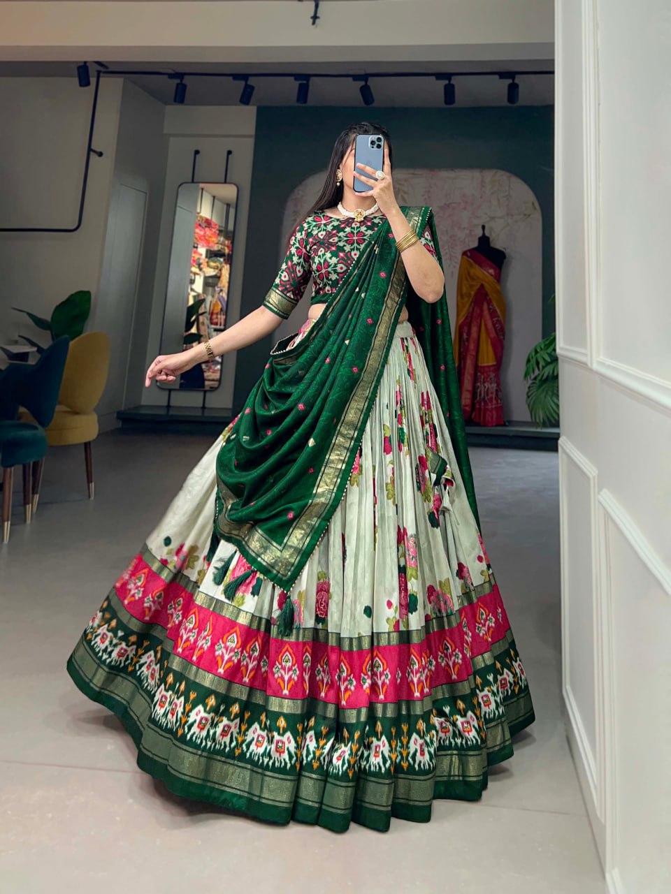 Tussar Silk Chaniya Choli Fancy Mill Print With Real Mirror Work for Traditional Wear