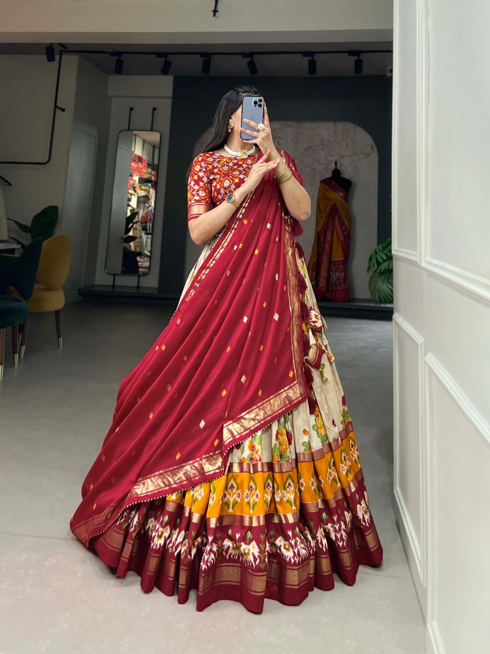 Tussar Silk Chaniya Choli Fancy Mill Print With Real Mirror Work for Traditional Wear