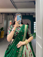 Tussar Silk Chaniya Choli Fancy Mill Print With Real Mirror Work for Traditional Wear