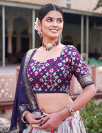 Tussar Silk Chaniya Choli Fancy Mill Print With Real Mirror Work for Traditional Wear