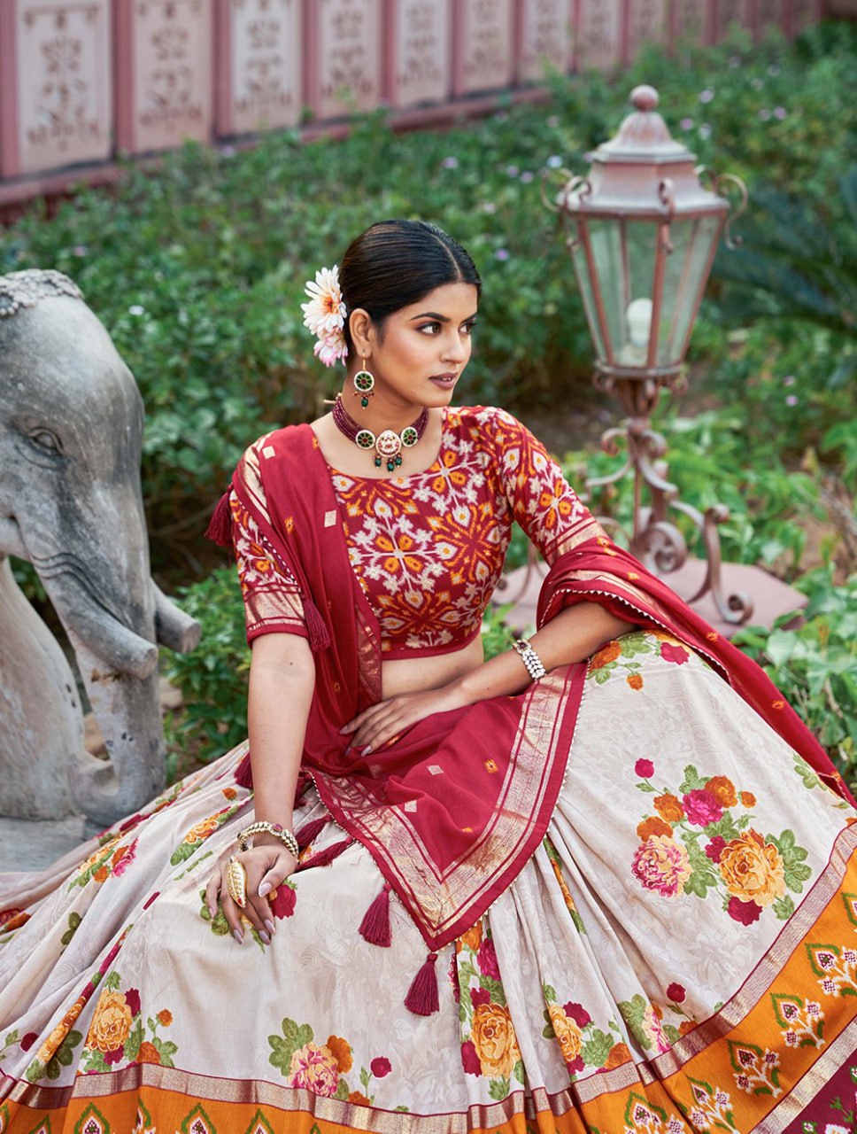 Tussar Silk Chaniya Choli Fancy Mill Print With Real Mirror Work for Traditional Wear