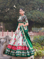 Tussar Silk Chaniya Choli Fancy Mill Print With Real Mirror Work for Traditional Wear