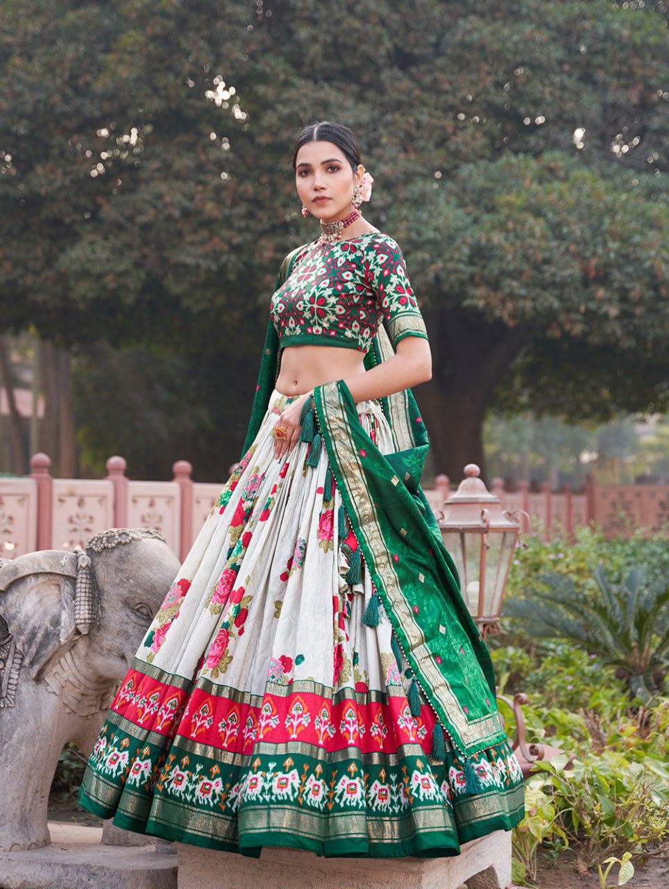 Tussar Silk Chaniya Choli Fancy Mill Print With Real Mirror Work for Traditional Wear