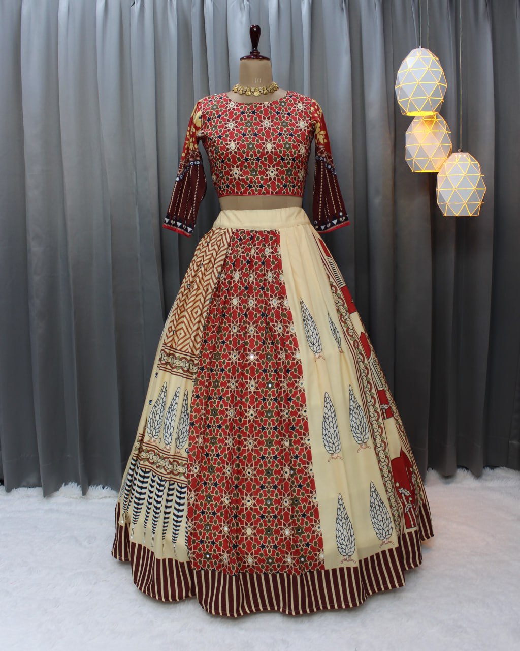 Muslin Cotton Chaniya Choli | Fancy Digital with Real Mirror Work for Traditional Wear