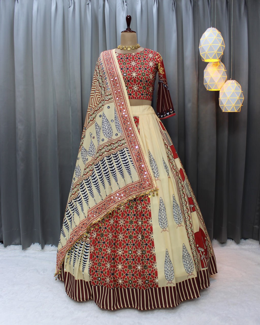 Muslin Cotton Chaniya Choli | Fancy Digital with Real Mirror Work for Traditional Wear