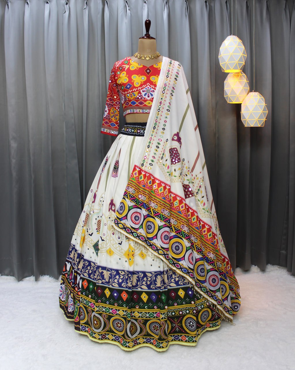 Muslin Cotton Chaniya Choli | Fancy Digital with Real Mirror Work for Traditional Wear
