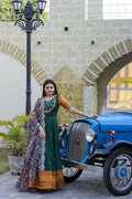 Green Embroidered Work Weaving Silk Readymade Gown