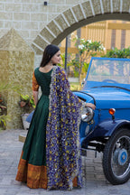 Green Embroidered Work Weaving Silk Readymade Gown