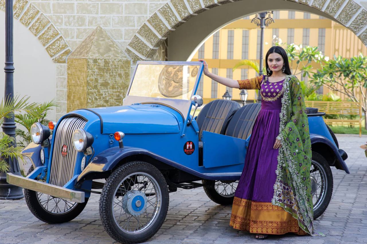 Purpal Embroidered Work Weaving Silk Readymade Gown