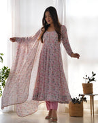Pink Heavy Orange Chiffon Floral Print Salwar Suit