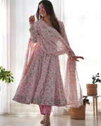 Pink Heavy Orange Chiffon Floral Print Salwar Suit