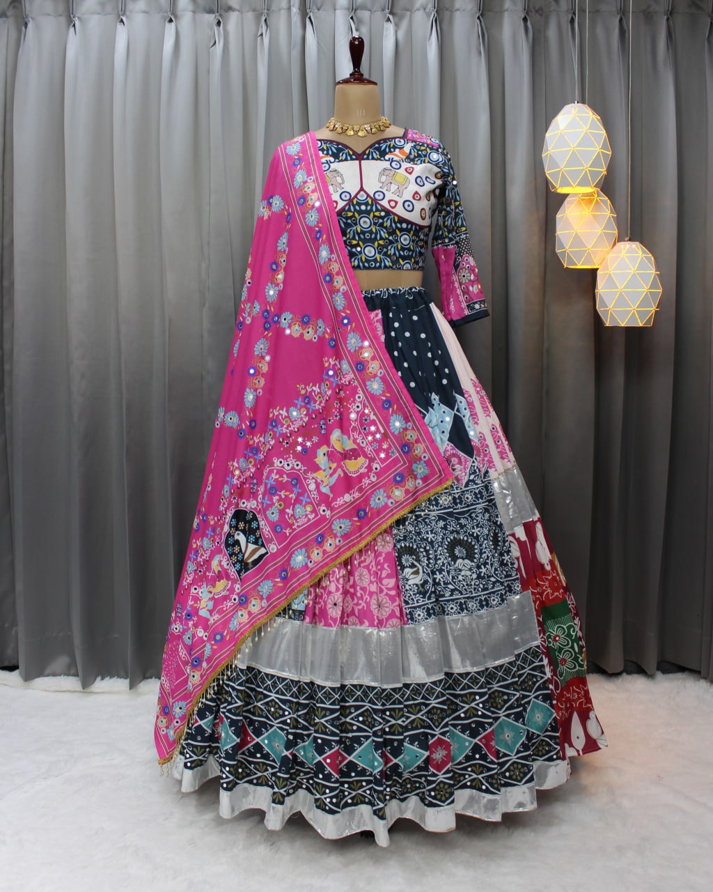 Muslin Cotton Chaniya Choli | Fancy Digital with Real Mirror Work for Traditional Wear