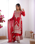 Maroon Vichitra Silk Fabric With Beautiful Embroidery Sequence And Dori Work Suit Set