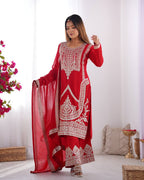 Maroon Vichitra Silk Fabric With Beautiful Embroidery Sequence And Dori Work Suit Set