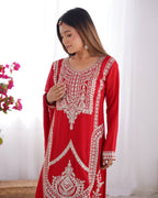 Maroon Vichitra Silk Fabric With Beautiful Embroidery Sequence And Dori Work Suit Set