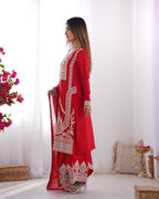 Maroon Vichitra Silk Fabric With Beautiful Embroidery Sequence And Dori Work Suit Set